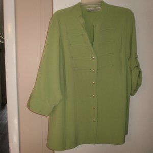 Cathy Che stretch green blouse button front.18/20